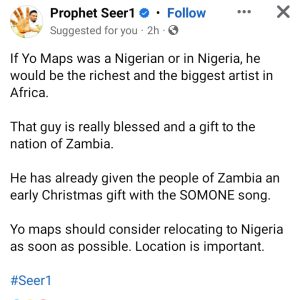 Prophet Seer 1 endorse “So Mone” song by Yo Maps